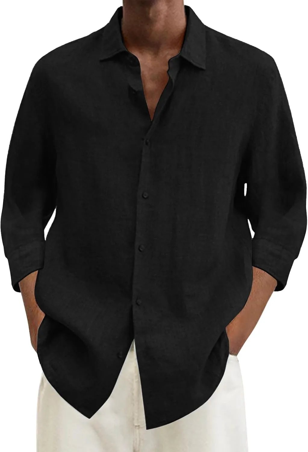 Mens Cotton Linen Button Down Shirt Long Sleeve Shirts for Men Casual Plus Size Beach Summer Lightweight Dress Tops