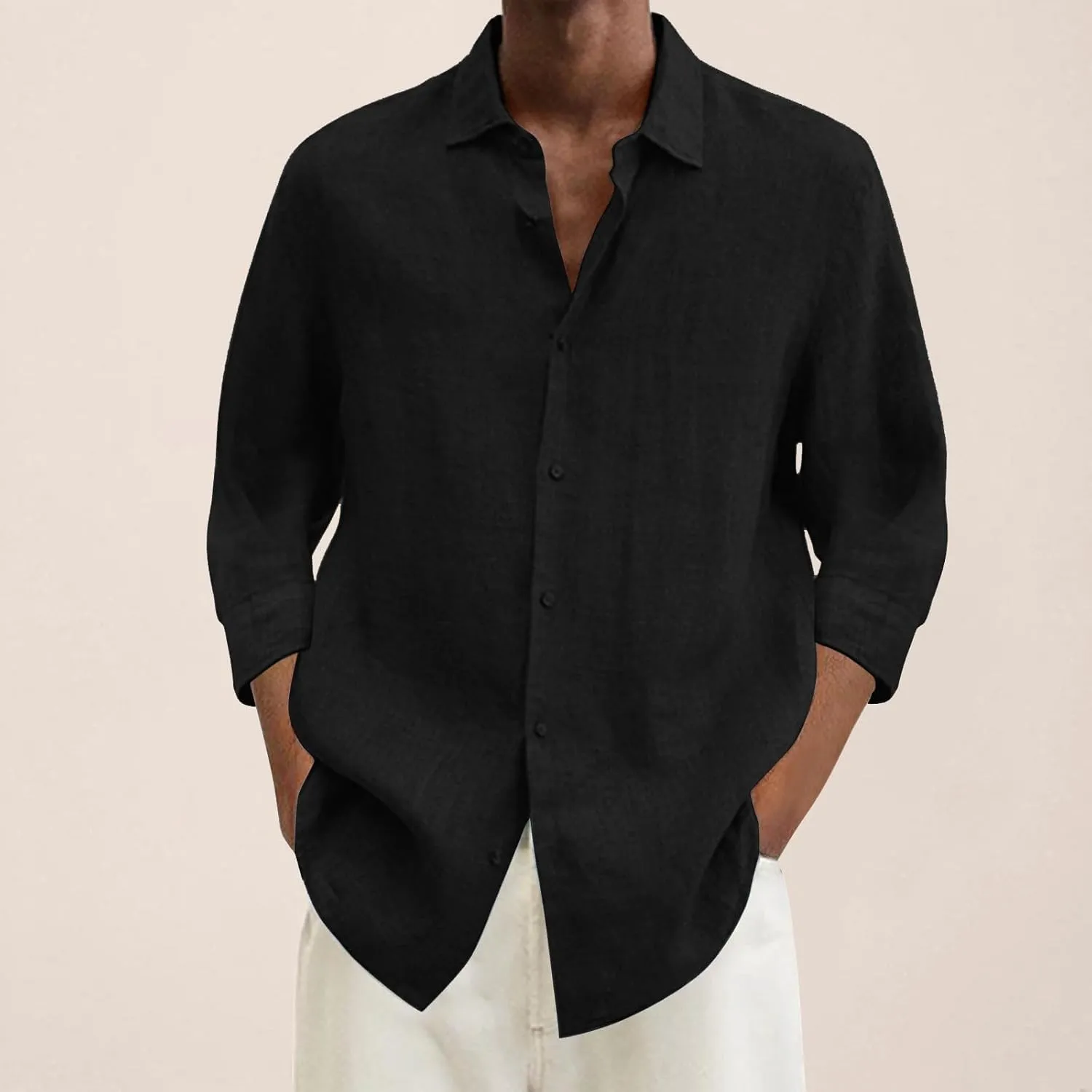 Mens Cotton Linen Button Down Shirt Long Sleeve Shirts for Men Casual Plus Size Beach Summer Lightweight Dress Tops