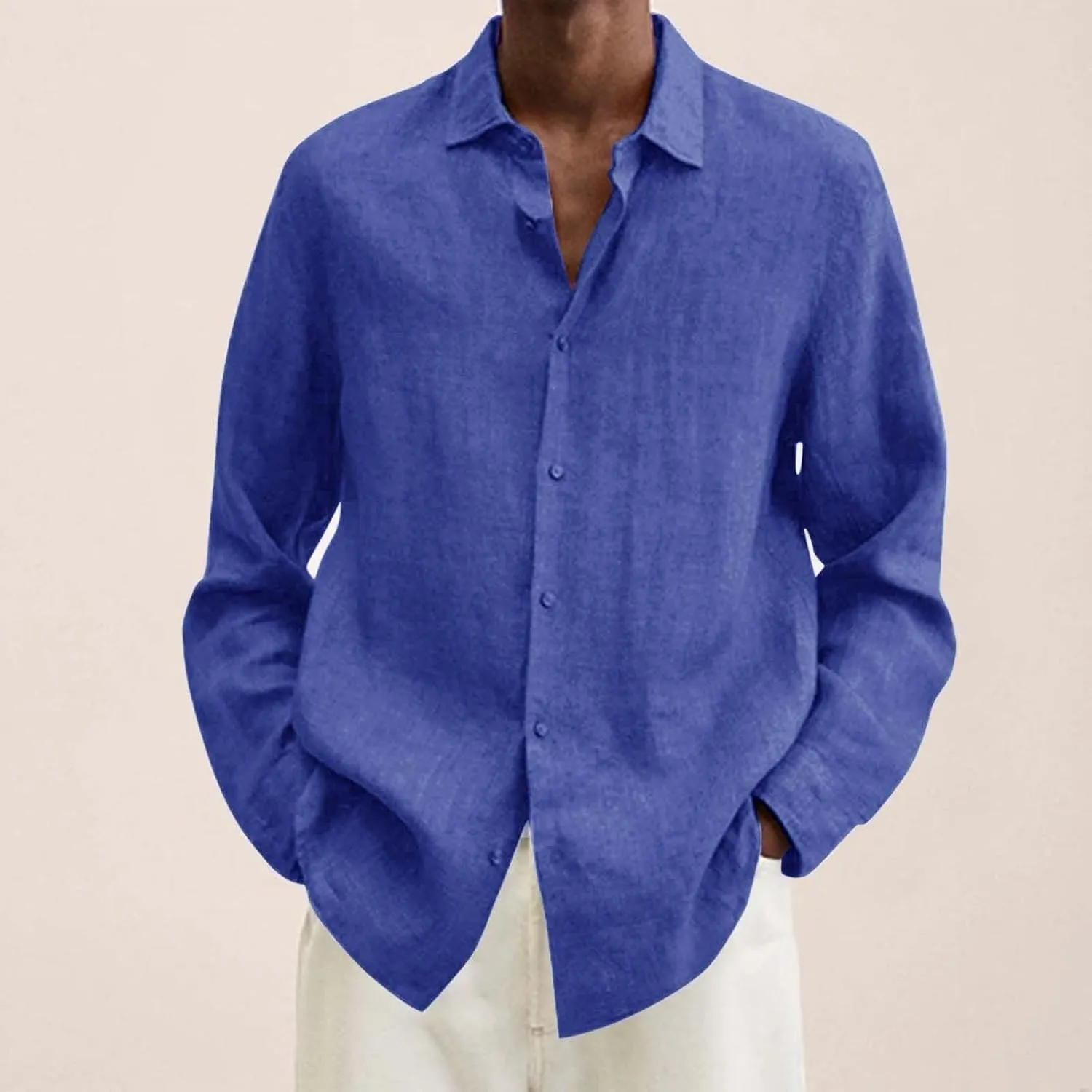 Mens Cotton Linen Long Sleeve Shirts Casual Lightweight Button Down T-shirts Summer Vacation Beach Tops Cuban Shirt