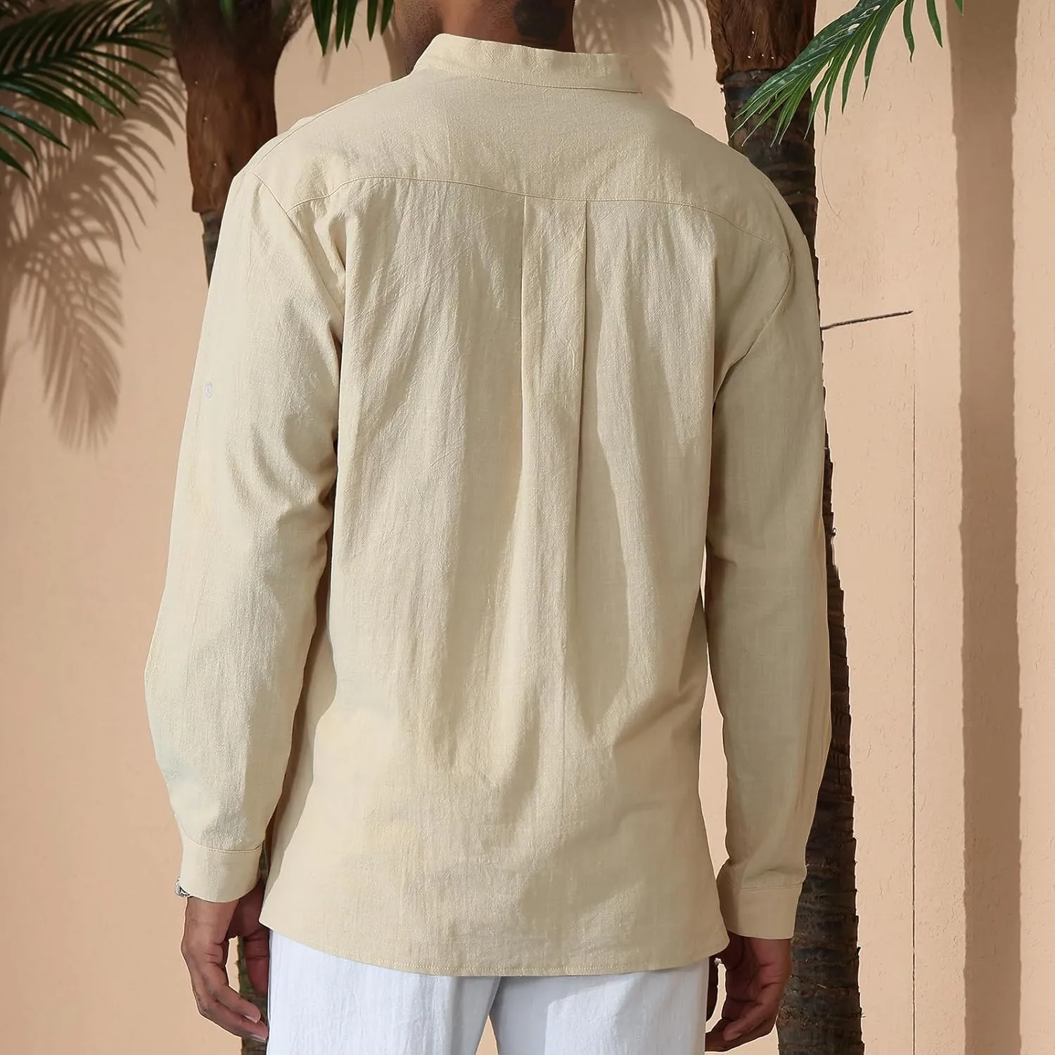 Men's Cotton Linen Shirt Drawstring Arm Banded Tops Medieval Viking Pirate Renaissance Halloween Costume