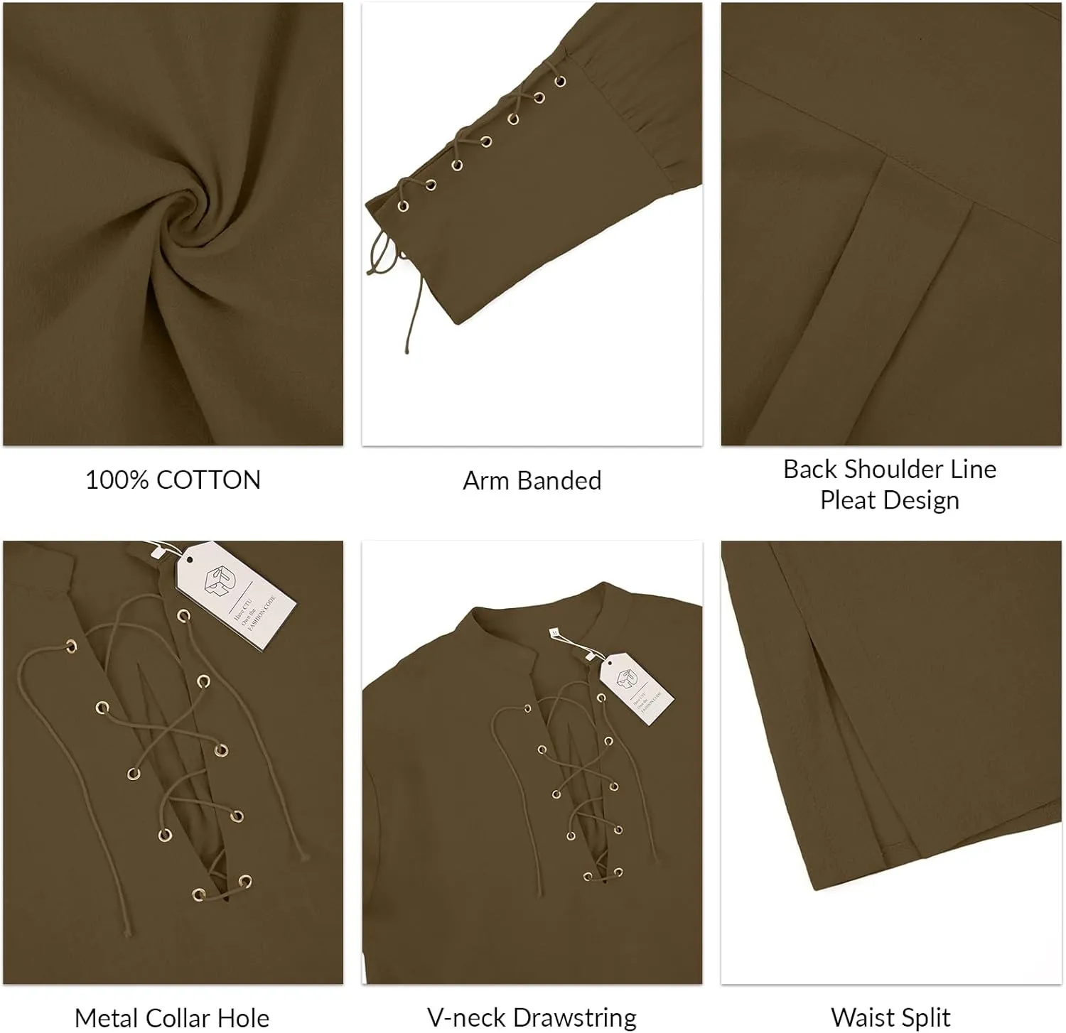 Men's Cotton Linen Shirt Drawstring Arm Banded Tops Medieval Viking Pirate Renaissance Halloween Costume