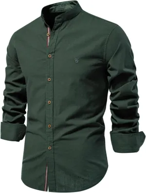 Mens Cotton Regular Fit Button Down Shirts Business Casual Lapel Tops Fashion Solid Color Long Sleeve Dress Shirt