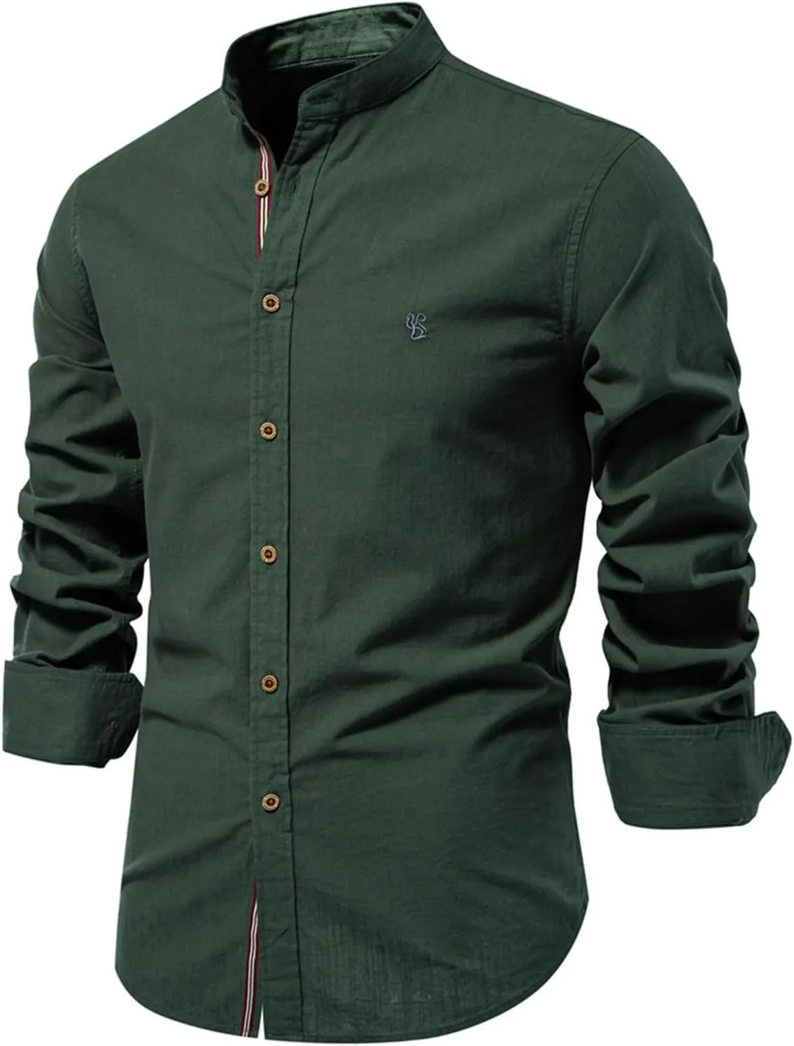 Mens Cotton Regular Fit Button Down Shirts Business Casual Lapel Tops Fashion Solid Color Long Sleeve Dress Shirt