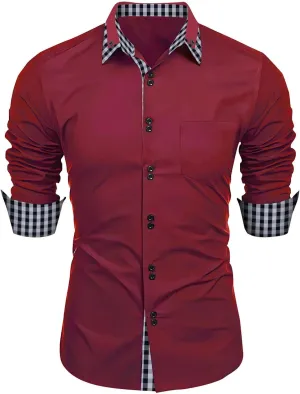 Mens Dress Shirts Long Sleeve Stretch Wrinkle-Free Formal Solid Color Shirt Business Casual Button Down Cowboy Shirts