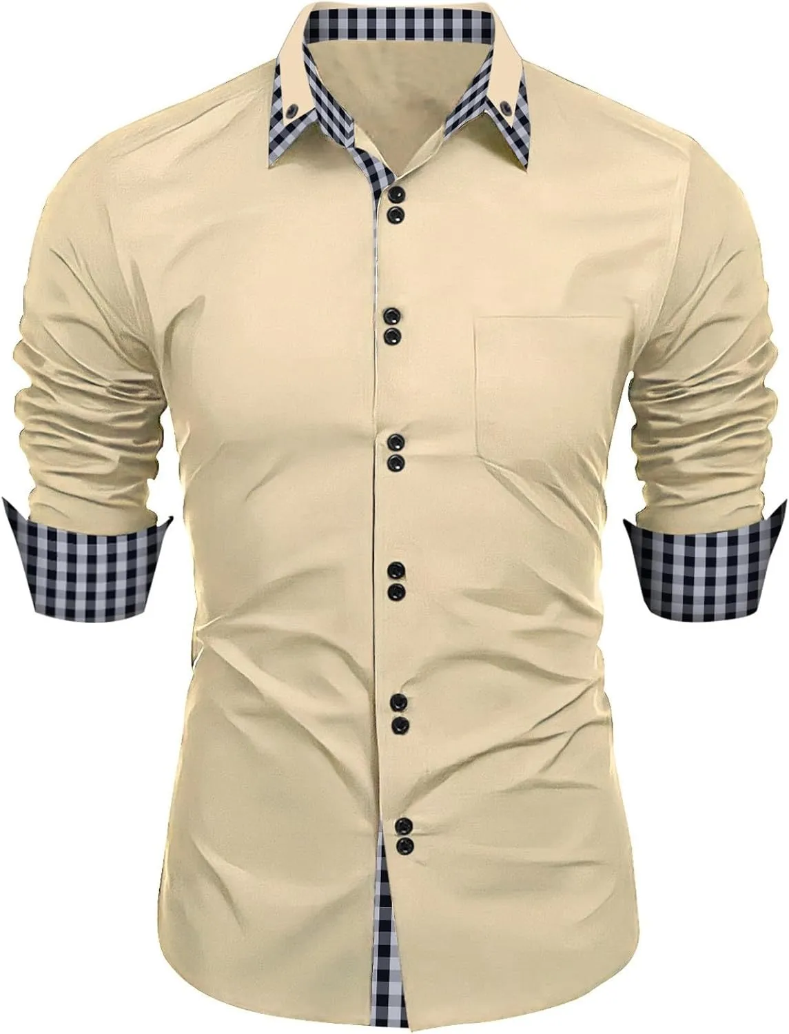 Mens Dress Shirts Long Sleeve Stretch Wrinkle-Free Formal Solid Color Shirt Business Casual Button Down Cowboy Shirts