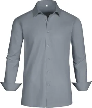 Men's Dress Shirts Regular Fit Solid Long Sleeve Wrinkle-Free Formal Shirt Business Casual Button Down Shirts
