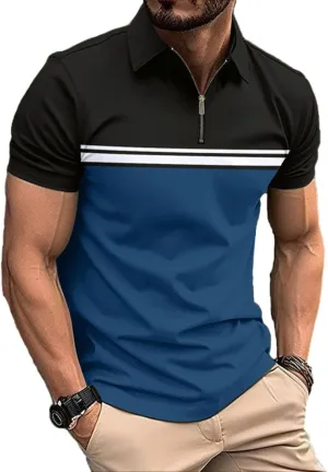 Mens Fashion Color Block Polo Shirts Casual Short Sleeve T Shirt Striped Moisture Wicking Golf Shirts Tops
