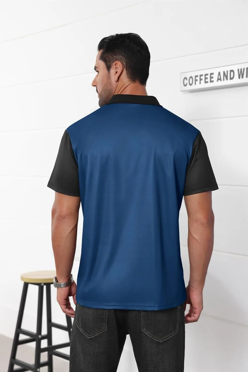 Mens Fashion Color Block Polo Shirts Casual Short Sleeve T Shirt Striped Moisture Wicking Golf Shirts Tops