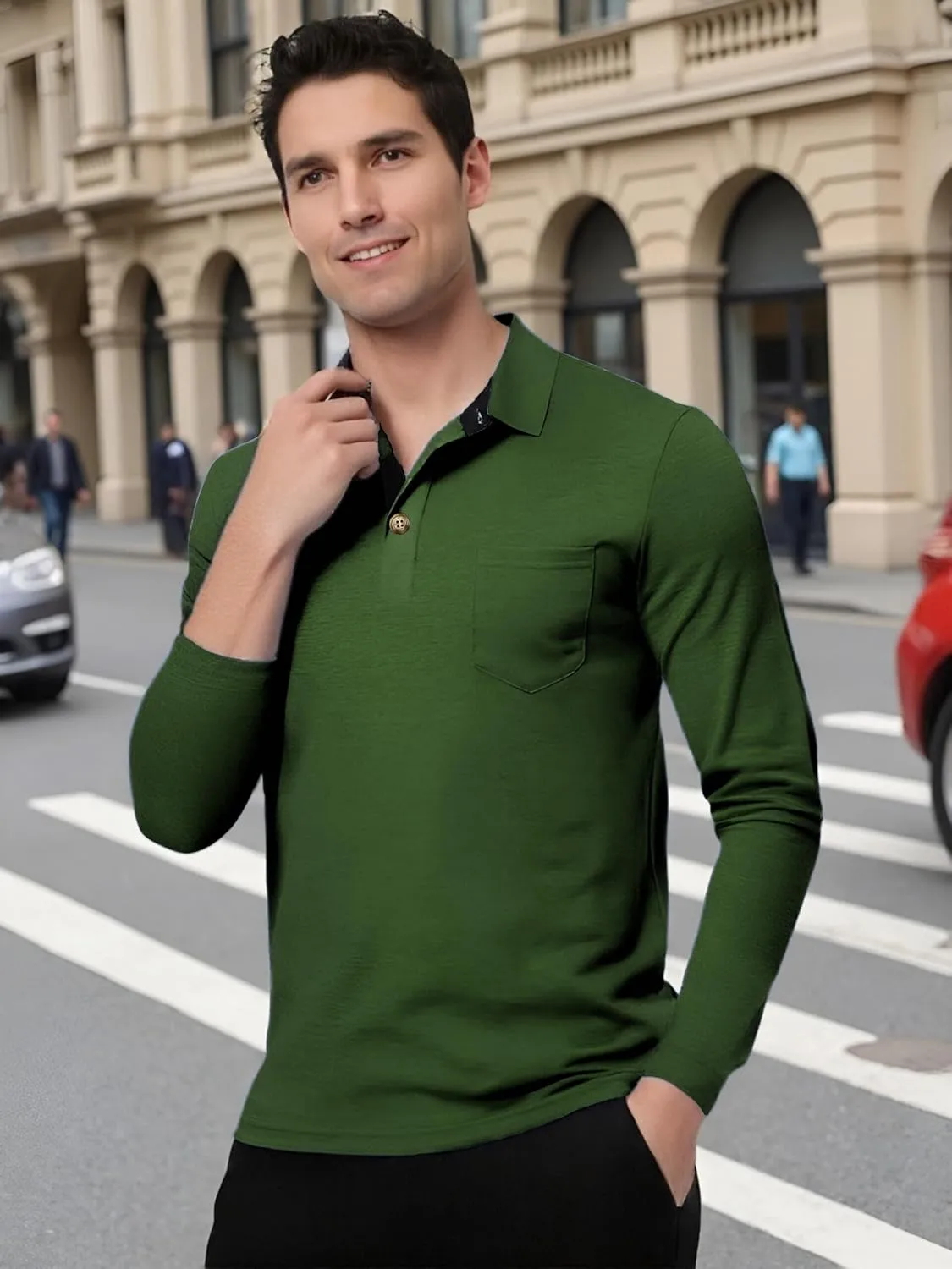 Mens Fashion Polo Shirts Short Sleeve Shirt Classic Button Cotton Stylish Golf Polo Shirts with Pocket for Men