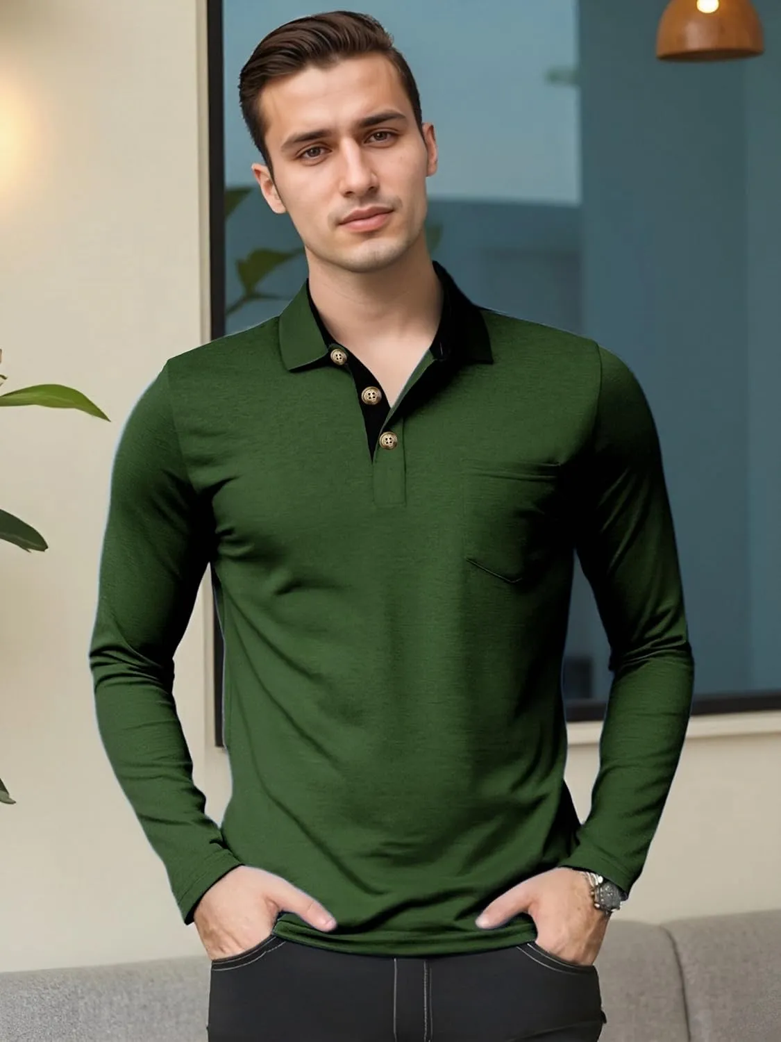 Mens Fashion Polo Shirts Short Sleeve Shirt Classic Button Cotton Stylish Golf Polo Shirts with Pocket for Men