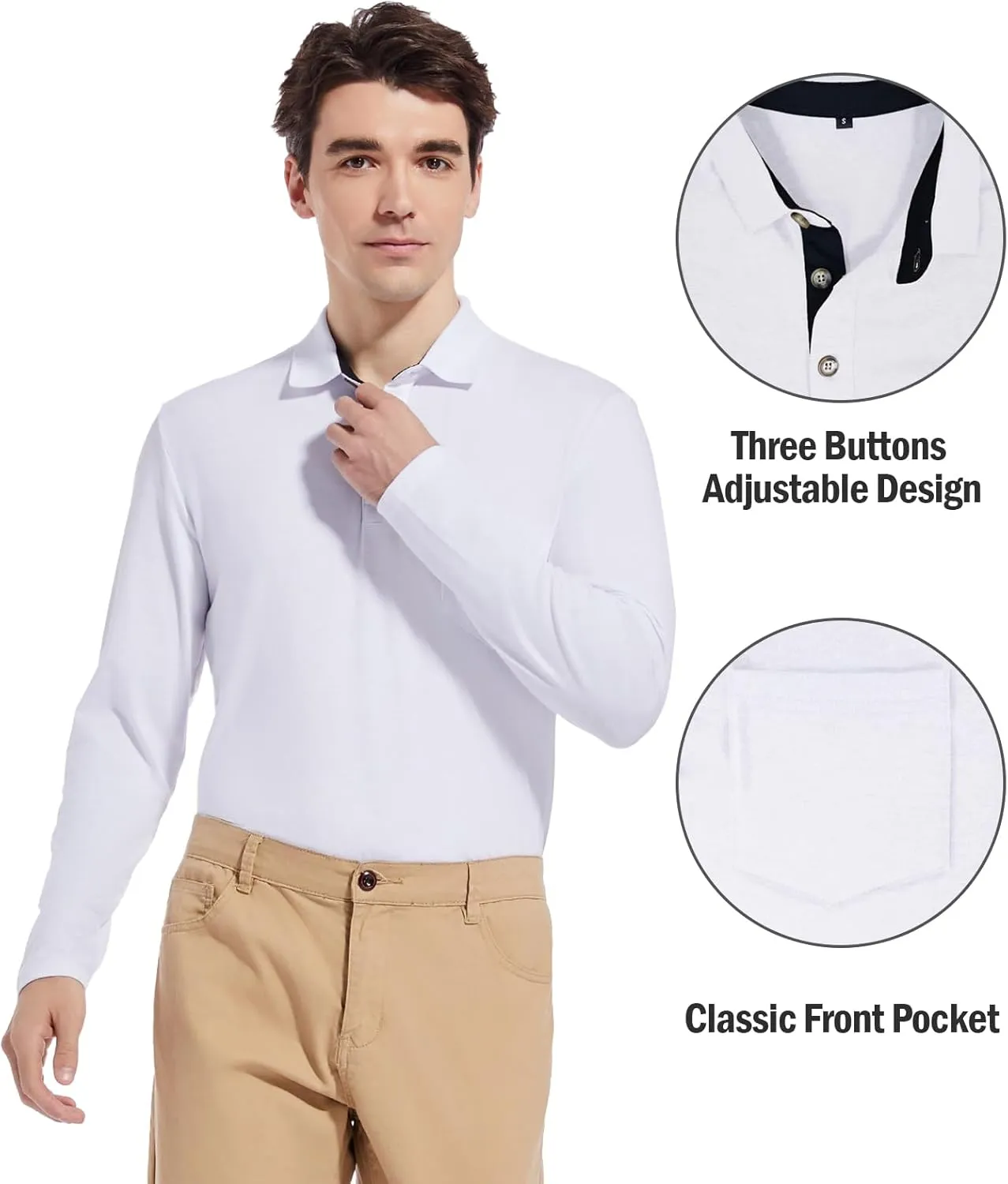 Mens Fashion Polo Shirts Short Sleeve Shirt Classic Button Cotton Stylish Golf Polo Shirts with Pocket for Men