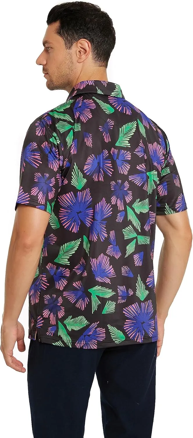Mens Golf Shirt Short Sleeve Dry Fit Performance Golf shirts for Men Moisture Wicking Print Polo Shirts
