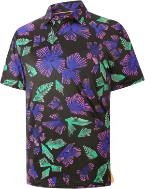 Mens Golf Shirt Short Sleeve Dry Fit Performance Golf shirts for Men Moisture Wicking Print Polo Shirts