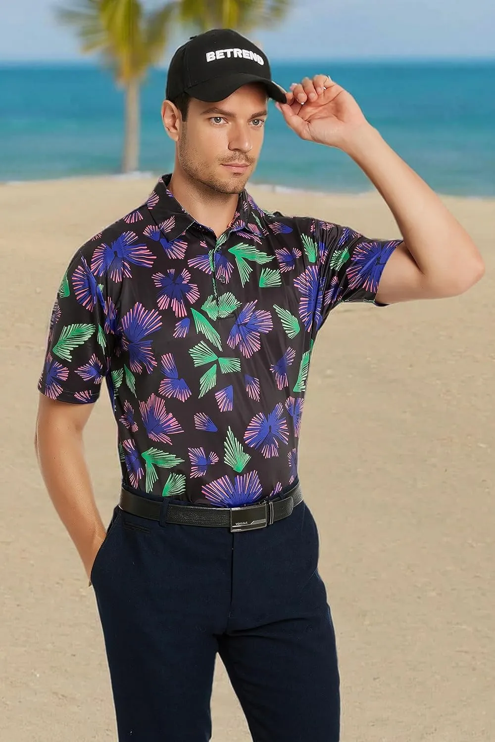 Mens Golf Shirt Short Sleeve Dry Fit Performance Golf shirts for Men Moisture Wicking Print Polo Shirts
