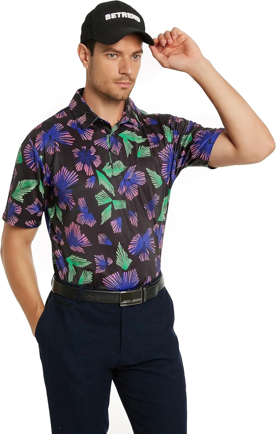 Mens Golf Shirt Short Sleeve Dry Fit Performance Golf shirts for Men Moisture Wicking Print Polo Shirts