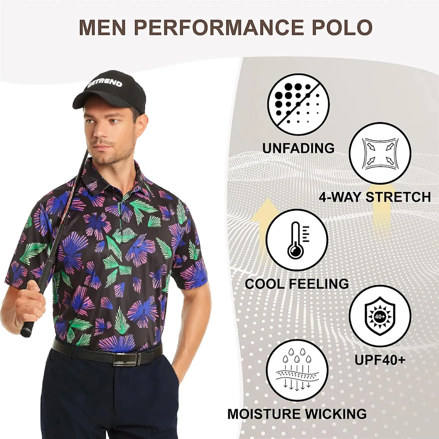 Mens Golf Shirt Short Sleeve Dry Fit Performance Golf shirts for Men Moisture Wicking Print Polo Shirts