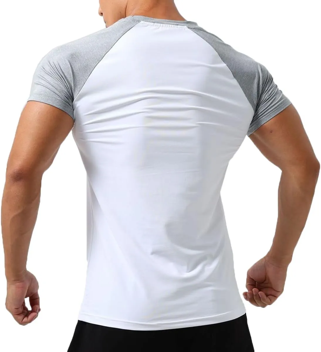 Mens Gym Muscle Short Sleeve Sweat Workout Shirts Quick Dry Stretchy Athletic T-Shirts for Men T77