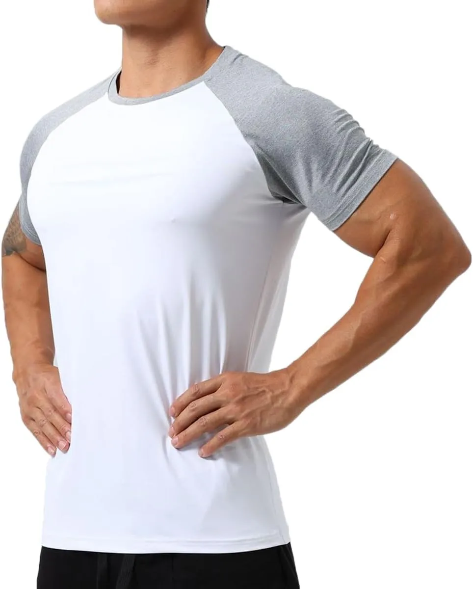 Mens Gym Muscle Short Sleeve Sweat Workout Shirts Quick Dry Stretchy Athletic T-Shirts for Men T77