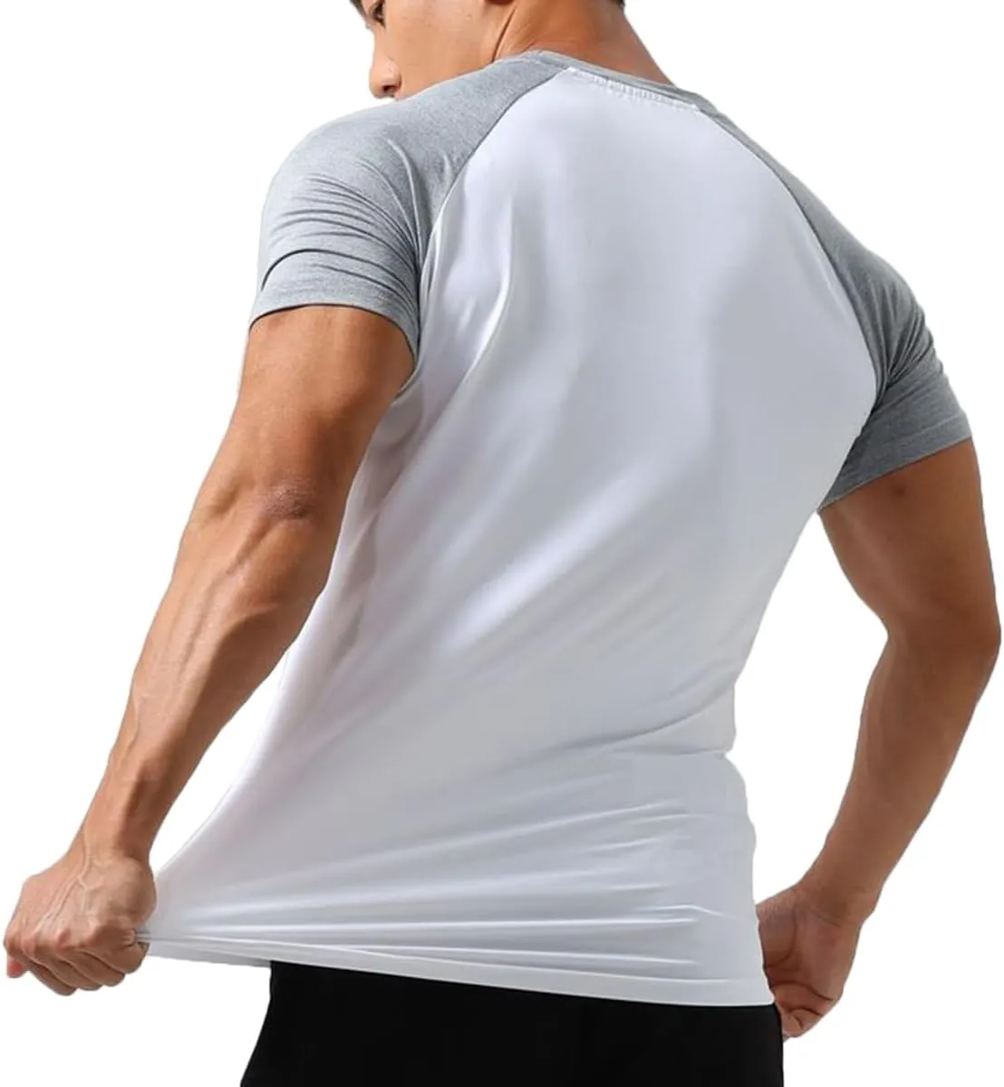 Mens Gym Muscle Short Sleeve Sweat Workout Shirts Quick Dry Stretchy Athletic T-Shirts for Men T77