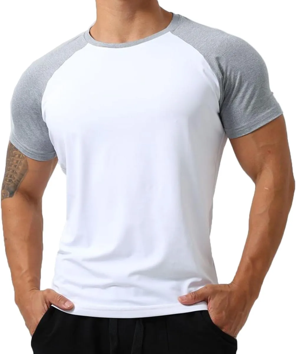 Mens Gym Muscle Short Sleeve Sweat Workout Shirts Quick Dry Stretchy Athletic T-Shirts for Men T77