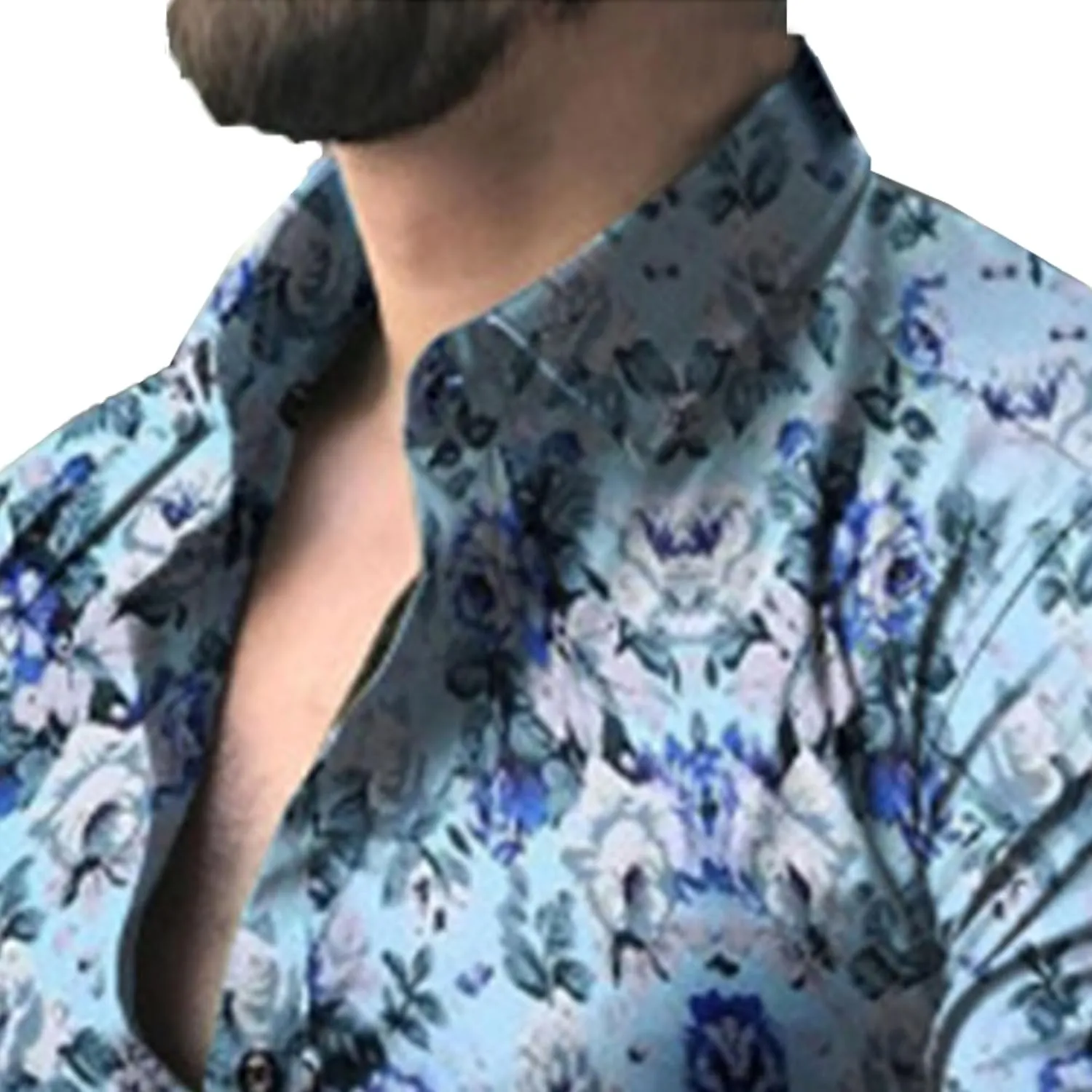 Mens Hawaiian Floral Shirts Slim Fit Long Sleeve Printed Dress Shirt Button Down Tropical Holiday Beach Shirts
