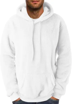 Men's Hooded Fleece Sweatshirt Big & Tall Heavy Hoodie Sherpa Fleece Lined Pullover Thick Winter Hooded Sweatshirt