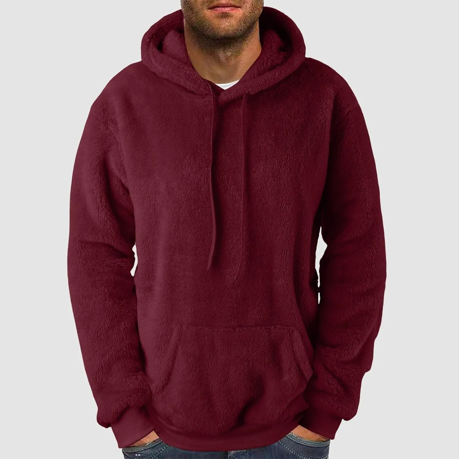 Men's Hooded Fleece Sweatshirt Big & Tall Heavy Hoodie Sherpa Fleece Lined Pullover Thick Winter Hooded Sweatshirt