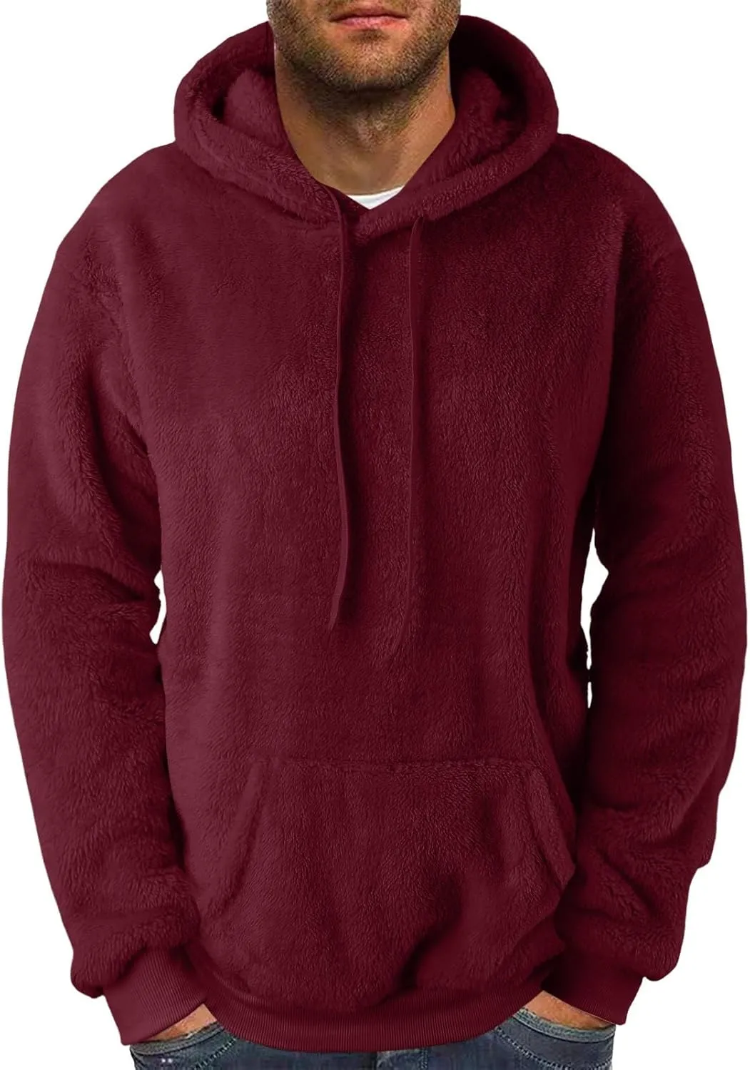 Men's Hooded Fleece Sweatshirt Big & Tall Heavy Hoodie Sherpa Fleece Lined Pullover Thick Winter Hooded Sweatshirt