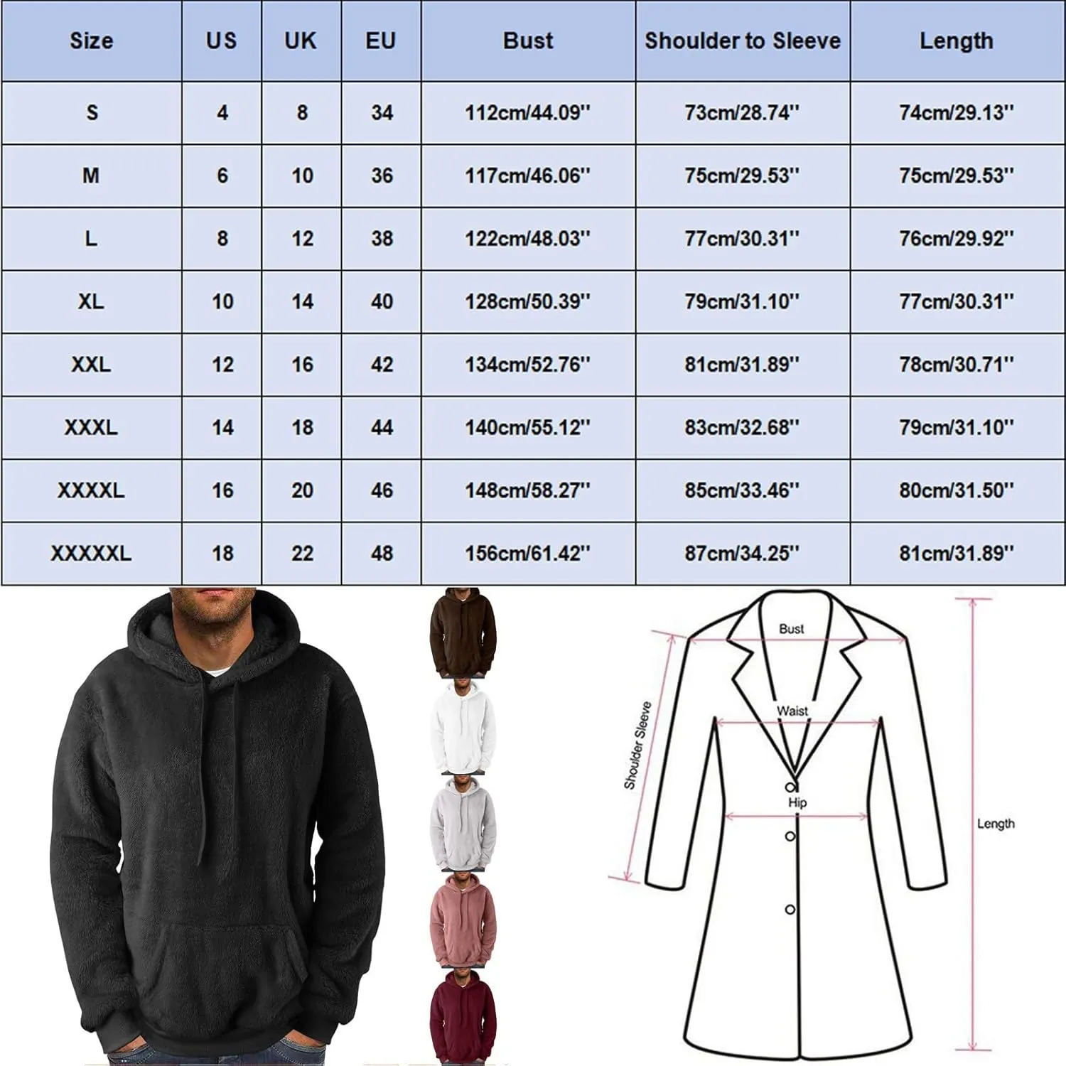 Men's Hooded Fleece Sweatshirt Big & Tall Heavy Hoodie Sherpa Fleece Lined Pullover Thick Winter Hooded Sweatshirt