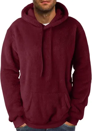 Men's Hooded Fleece Sweatshirt Big & Tall Heavy Hoodie Sherpa Fleece Lined Pullover Thick Winter Hooded Sweatshirt