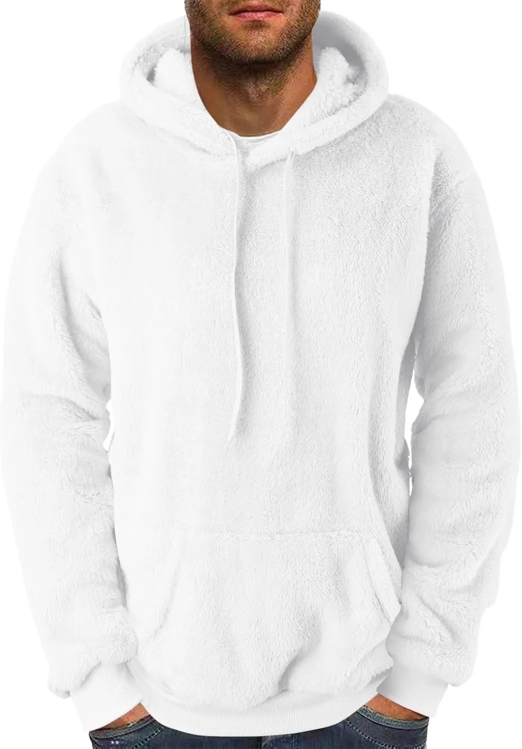 Men's Hooded Fleece Sweatshirt Big & Tall Heavy Hoodie Sherpa Fleece Lined Pullover Thick Winter Hooded Sweatshirt