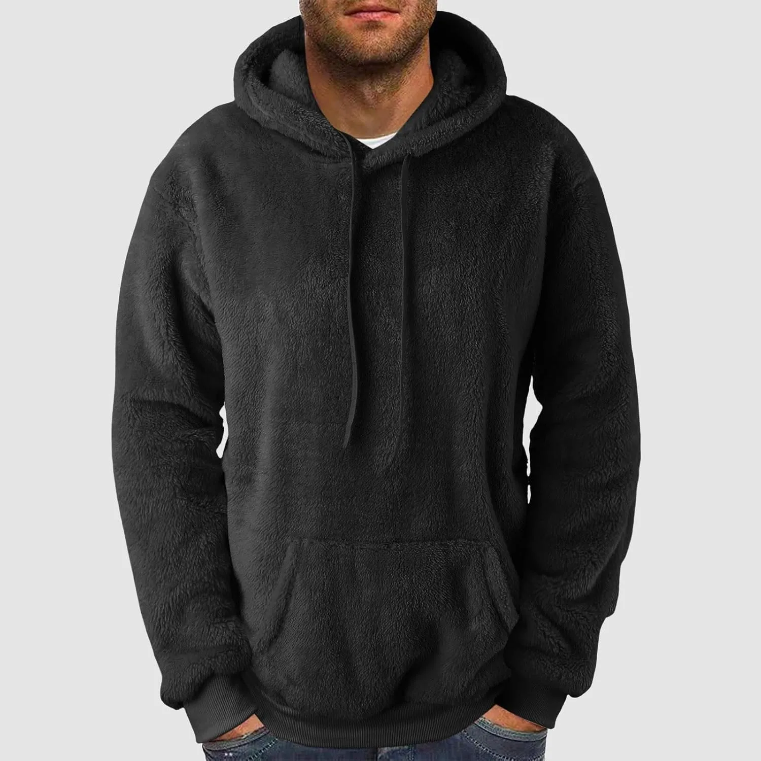 Men's Hooded Fleece Sweatshirt Big & Tall Heavy Hoodie Sherpa Fleece Lined Pullover Thick Winter Hooded Sweatshirt