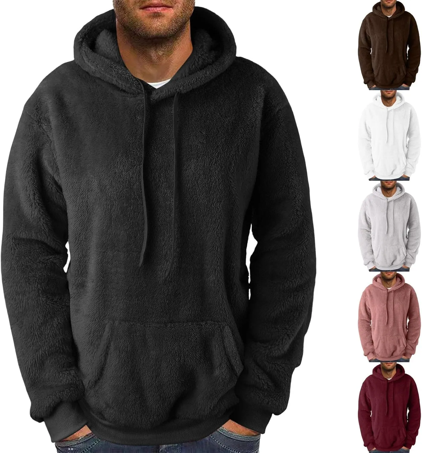 Men's Hooded Fleece Sweatshirt Big & Tall Heavy Hoodie Sherpa Fleece Lined Pullover Thick Winter Hooded Sweatshirt