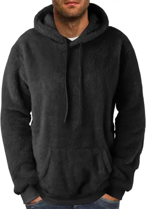 Men's Hooded Fleece Sweatshirt Big & Tall Heavy Hoodie Sherpa Fleece Lined Pullover Thick Winter Hooded Sweatshirt