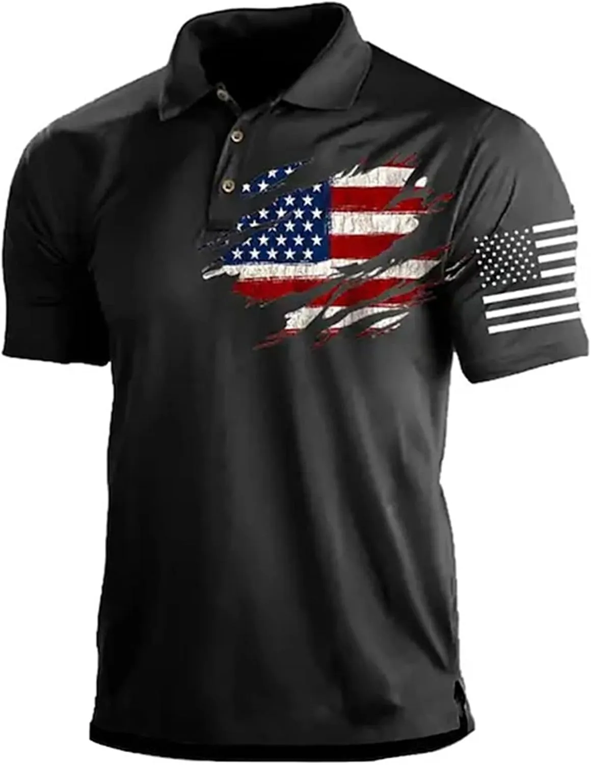 Men's Independence Day American Flag Print Polo Shirt Short Sleeve Golf Shirt USA Flag Button Up 4th of July Tops