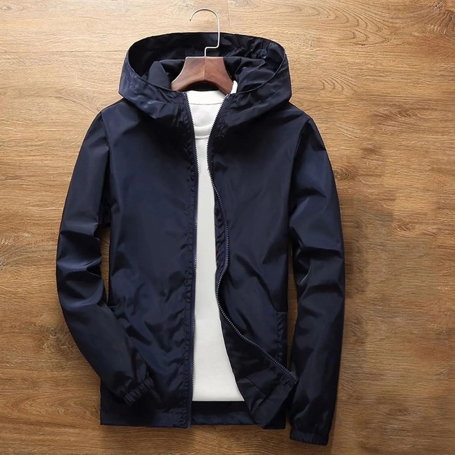Mens Lightweight Waterproof Jacket Oversize Solid Full Zip Packable Windbreaker Raincoat Hiking Travle Athletic Coat