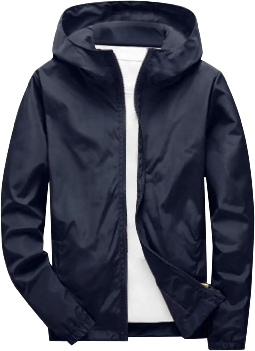 Mens Lightweight Waterproof Jacket Oversize Solid Full Zip Packable Windbreaker Raincoat Hiking Travle Athletic Coat