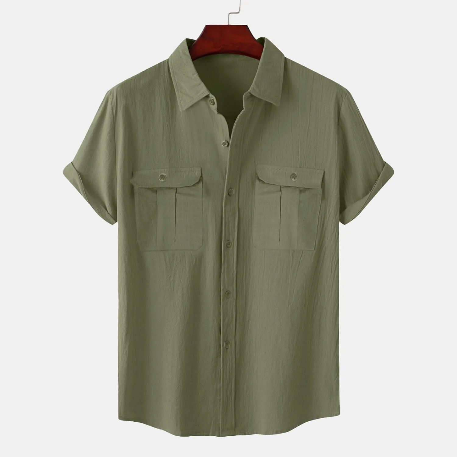 Mens Linen Cotton Shirts Button Down Short Sleeve Summer Clothes Trendy Outfits Casual Beach Dress Shirt Business