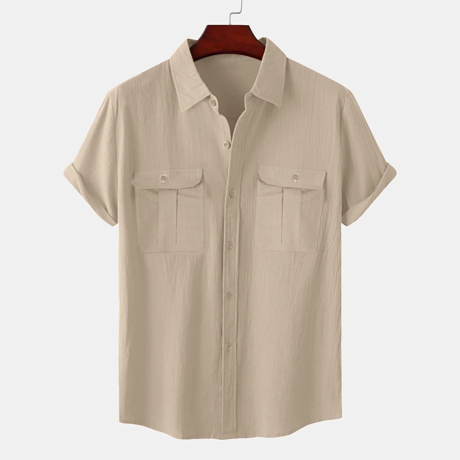 Mens Linen Cotton Shirts Button Down Short Sleeve Summer Clothes Trendy Outfits Casual Beach Dress Shirt Business