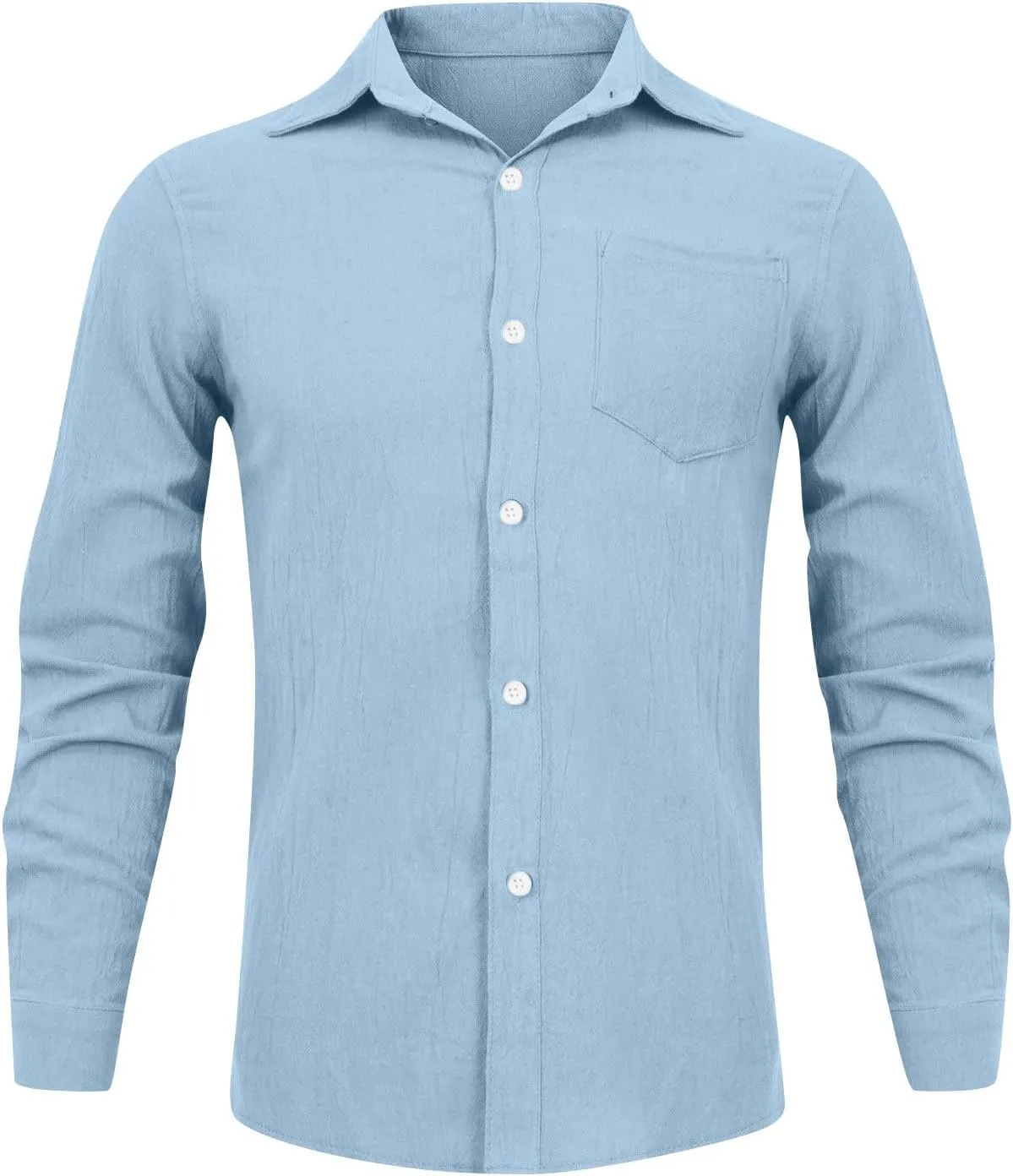 Men's Linen Dress Shirt Regular Fit Stretch Long Sleeve Solid Business Wedding Button Down Stretch Shirts Plus Size