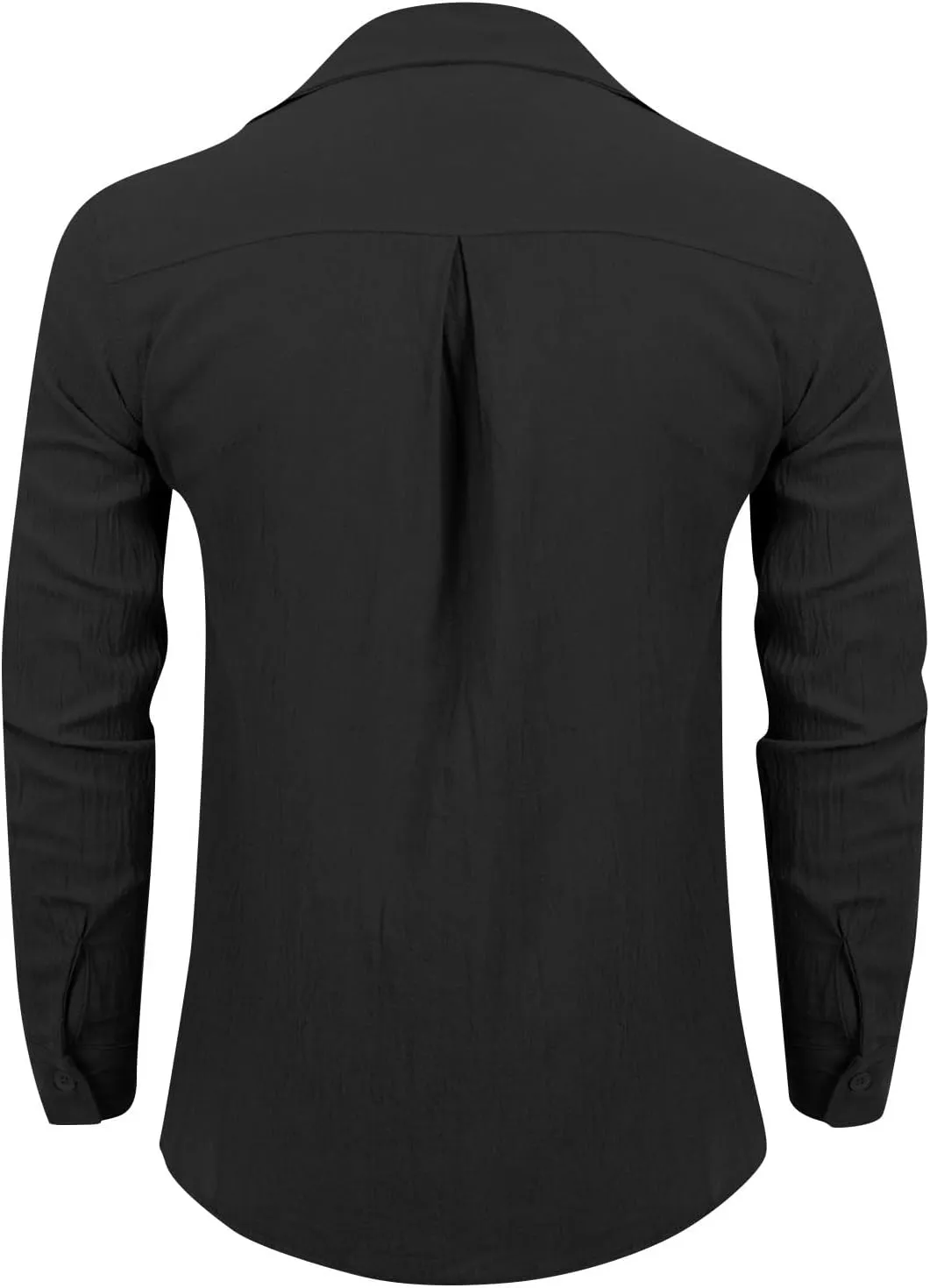Men's Linen Dress Shirt Regular Fit Stretch Long Sleeve Solid Business Wedding Button Down Stretch Shirts Plus Size