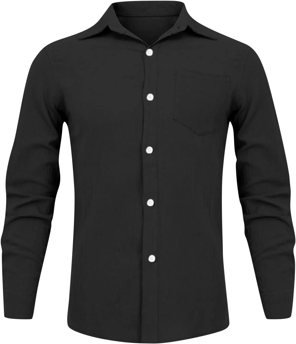 Men's Linen Dress Shirt Regular Fit Stretch Long Sleeve Solid Business Wedding Button Down Stretch Shirts Plus Size