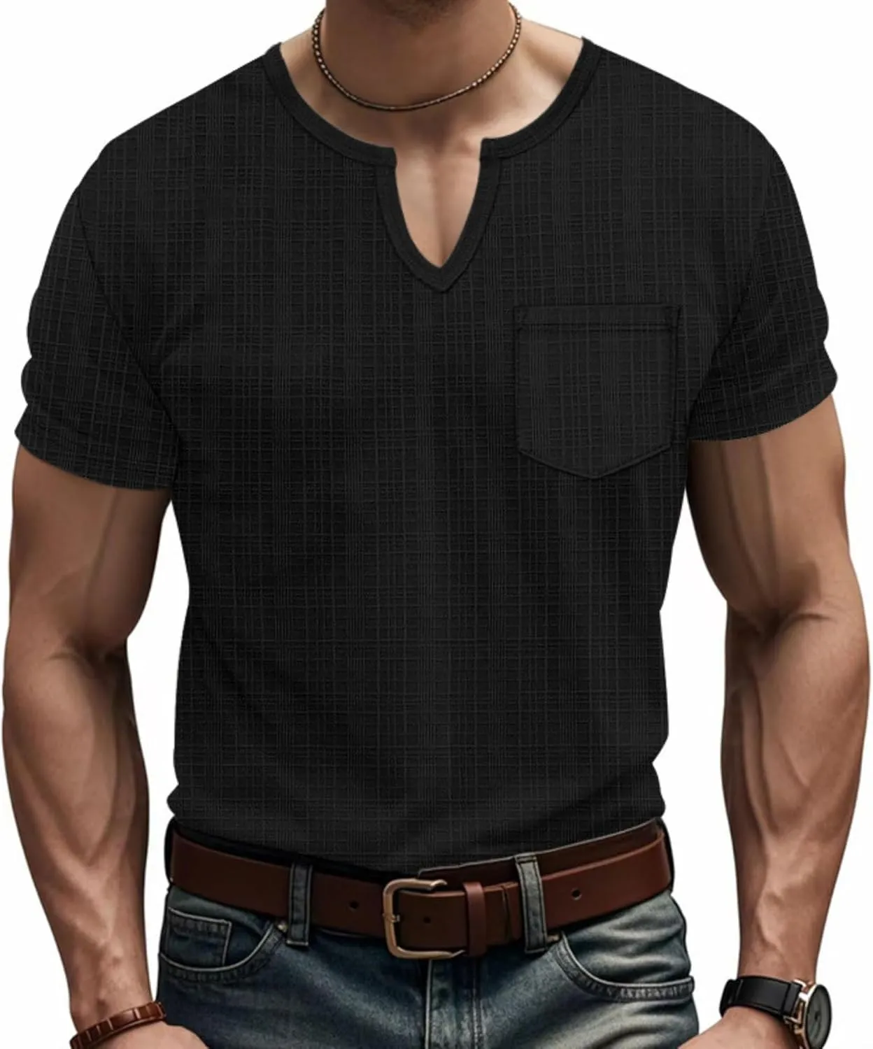 Men's Linen Henley Shirts Casual Short Sleeve V Neck Blouses Tops 2025 Summer Beach Hippie Shirts with Pocket