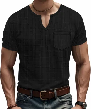 Men's Linen Henley Shirts Casual Short Sleeve V Neck Blouses Tops 2025 Summer Beach Hippie Shirts with Pocket