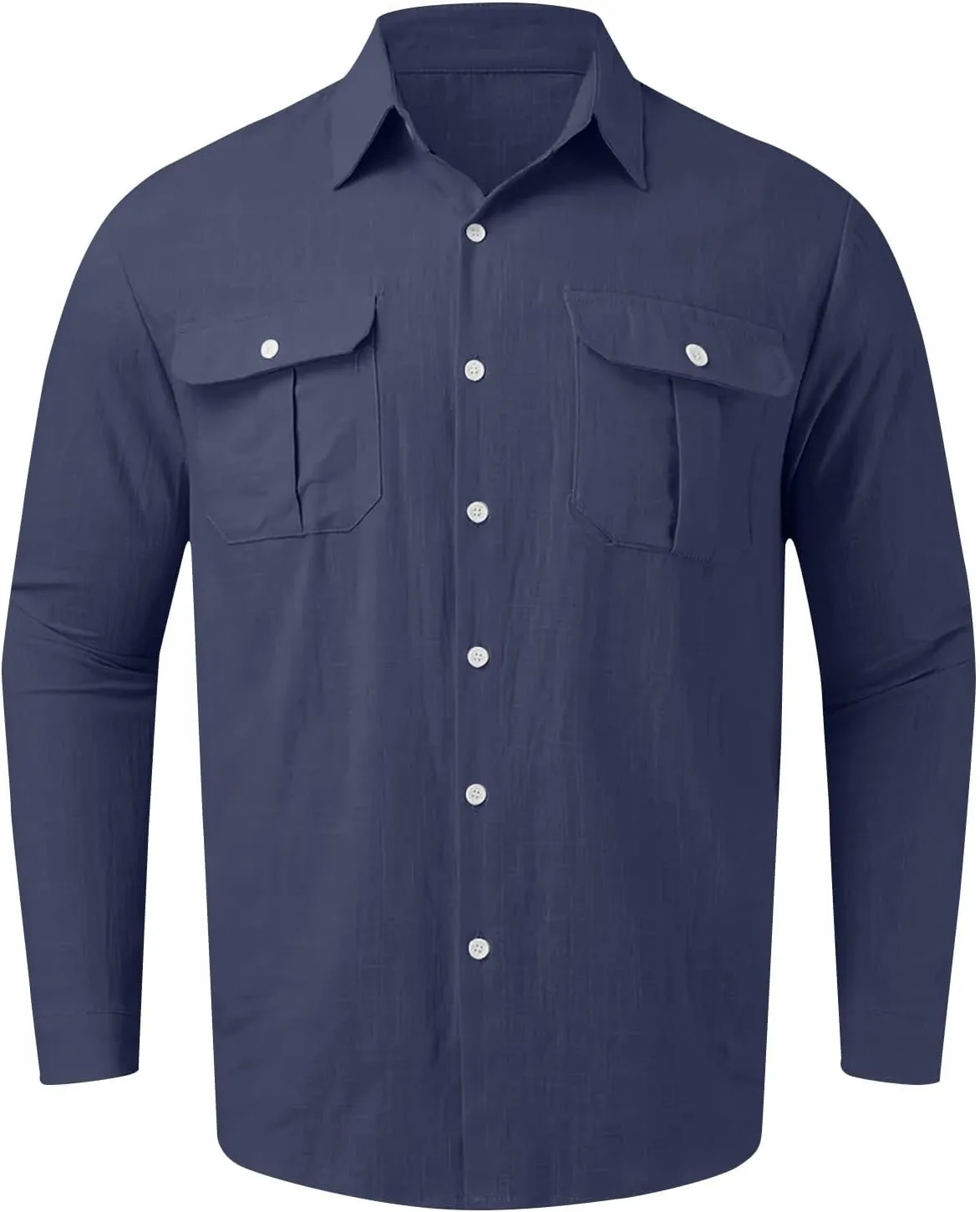 Mens Linen Shirt Casual Button Down Long Sleeve Trendy Business Tops with Pockets Solid Color Basic Lapel Shirt 2025