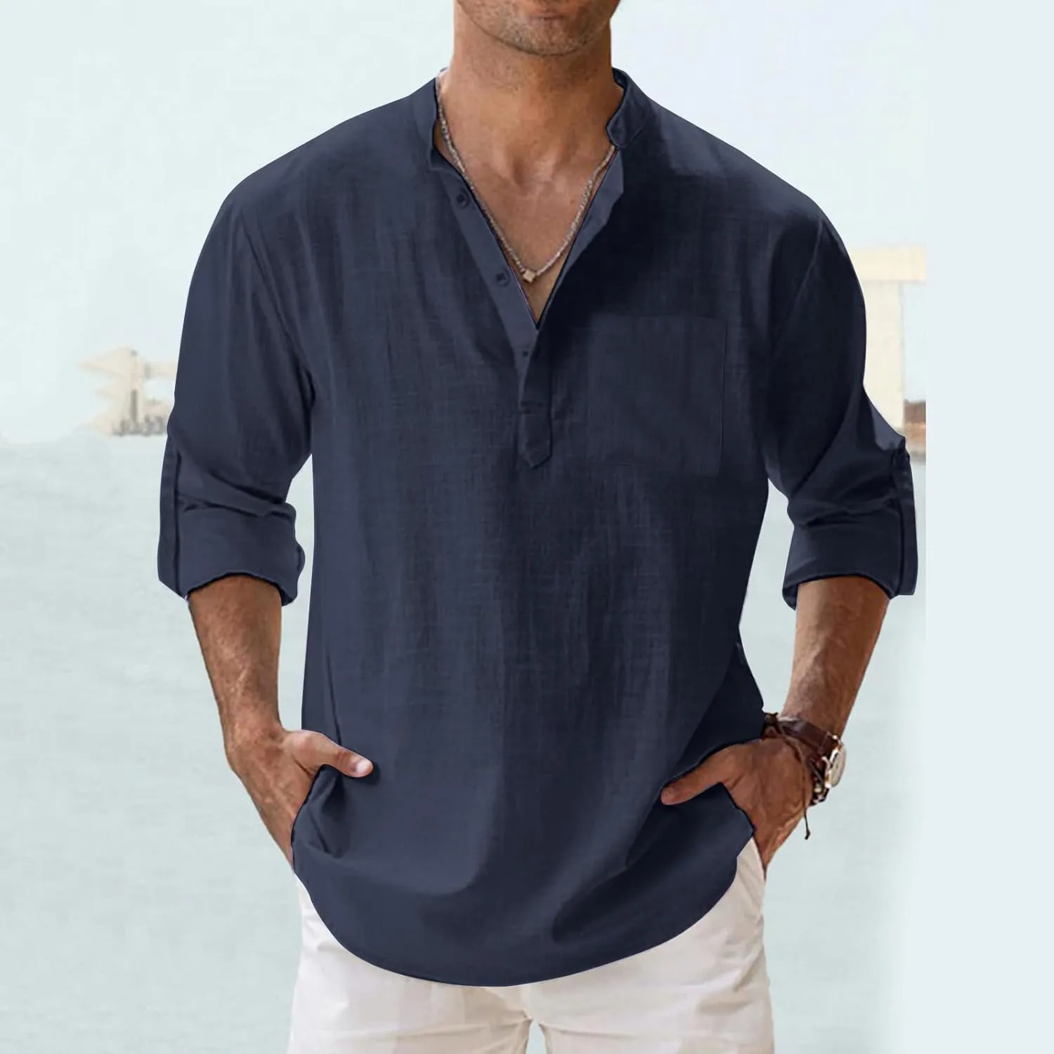 Mens Linen Shirts Long Sleeve Button Up Casual Shirts Loose Fit Comfy Summer Tops 2025 Fashion Beach Vacation Clothes