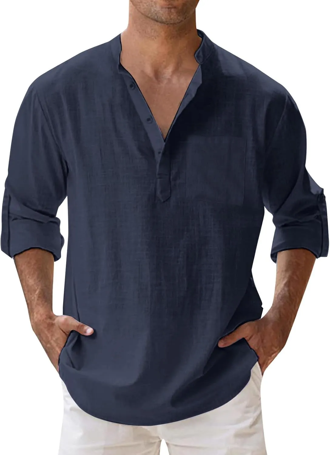 Mens Linen Shirts Long Sleeve Button Up Casual Shirts Loose Fit Comfy Summer Tops 2025 Fashion Beach Vacation Clothes