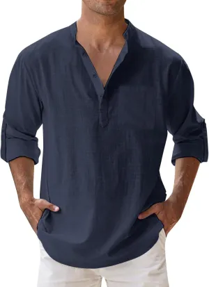 Mens Linen Shirts Long Sleeve Button Up Casual Shirts Loose Fit Comfy Summer Tops 2025 Fashion Beach Vacation Clothes