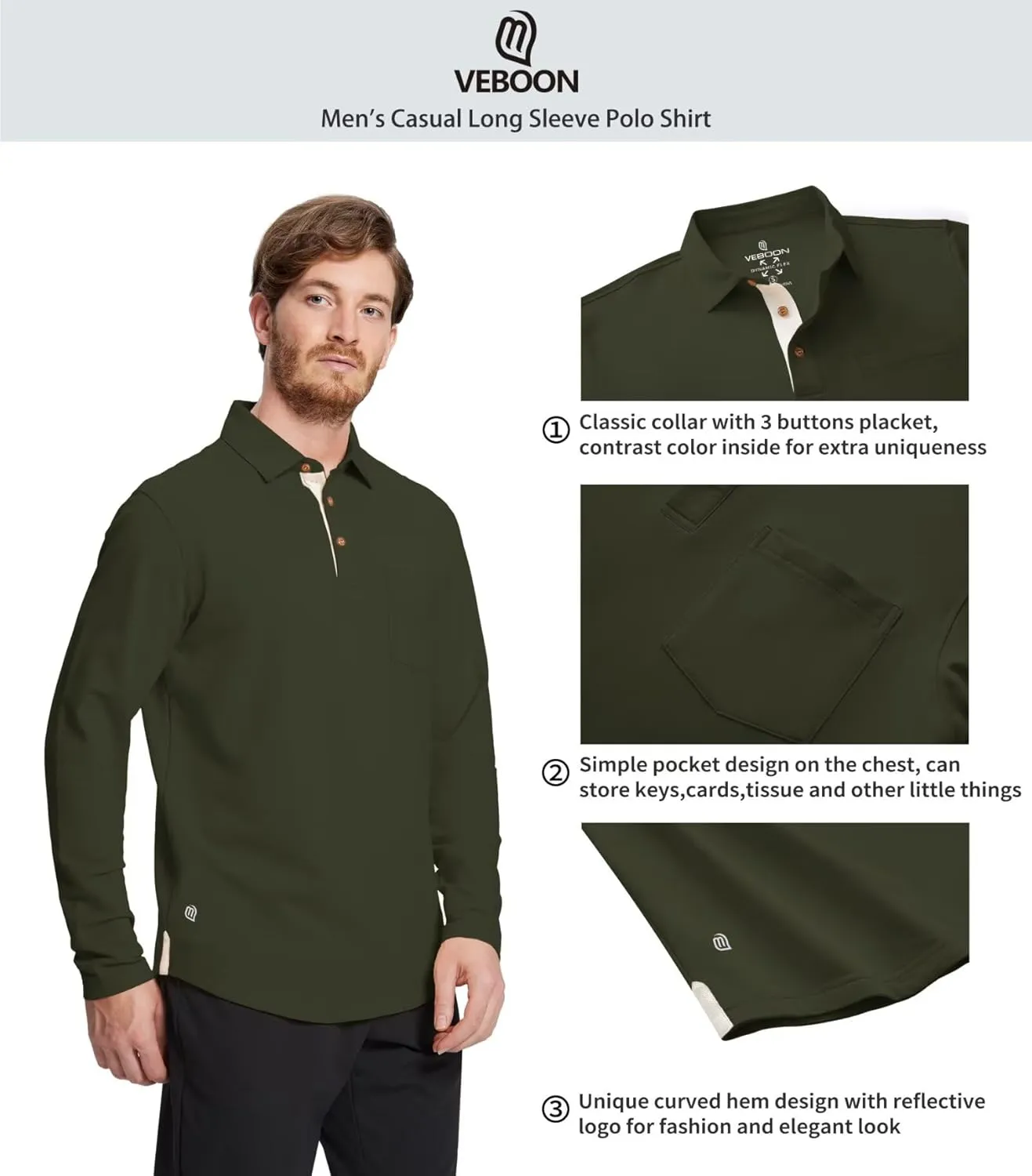Mens Long and Short Sleeve Polo Shirts Pocket Casual Solid Cotton Blend Drop Cut Collared Polo Shirts for Men