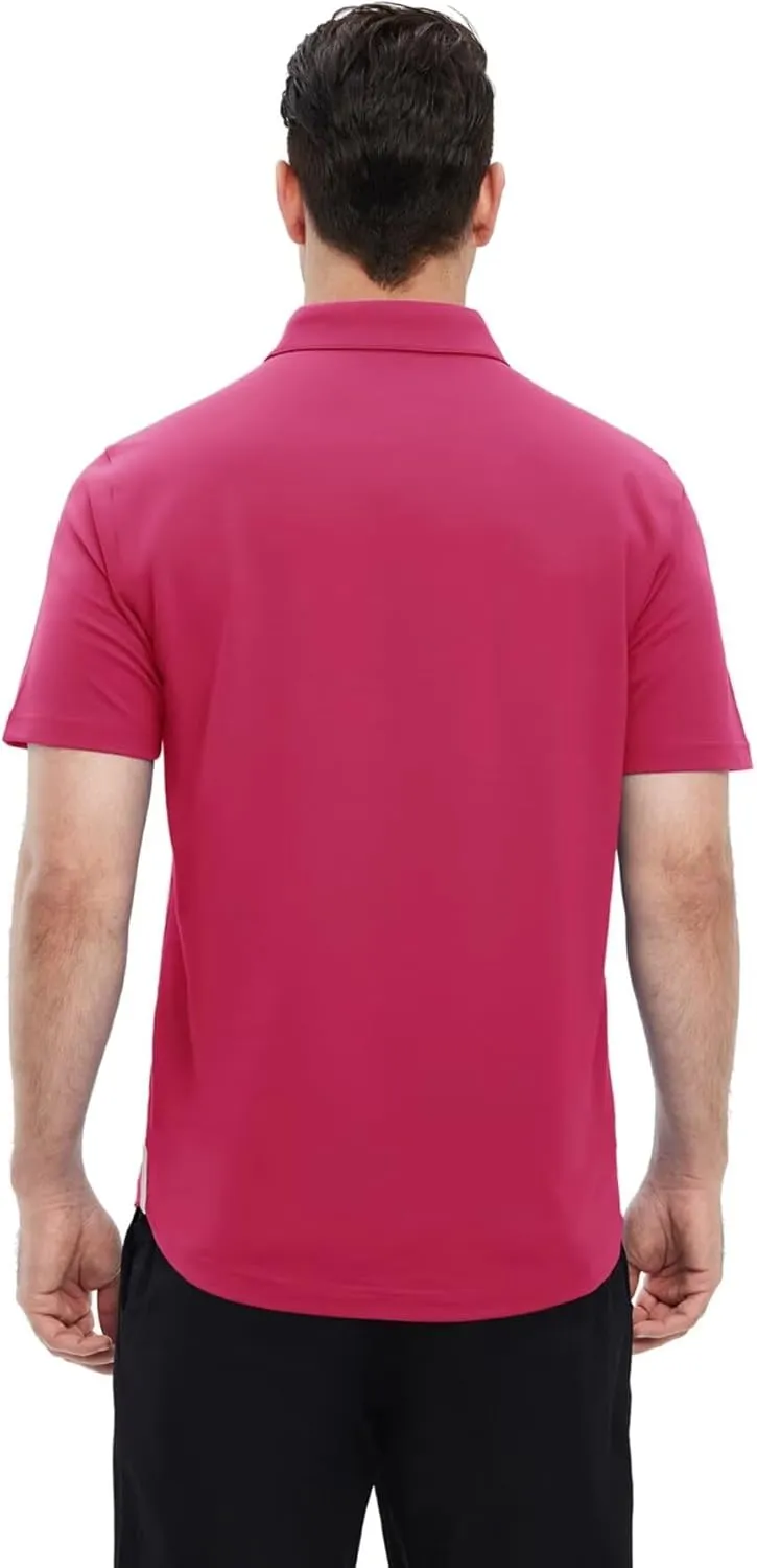 Mens Long and Short Sleeve Polo Shirts Pocket Casual Solid Cotton Blend Drop Cut Collared Polo Shirts for Men
